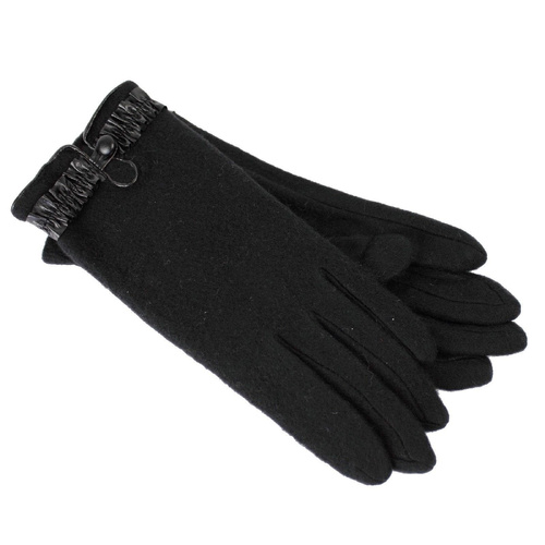 DENTS Womens Soft Feel Fleece Gloves w/ Ruffle Cuff & Button - Black - One Size - Main Image