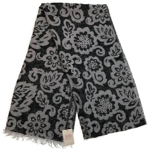DENTS Large Pashmina Style Scarf w Floral Design Wool Blend Warm Winter  - Black - Main Image