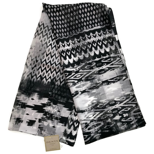 DENTS Monotone Aztec Print Scarf Ladies Womens MADE IN ITALY Unlined Fine - Black - Main Image