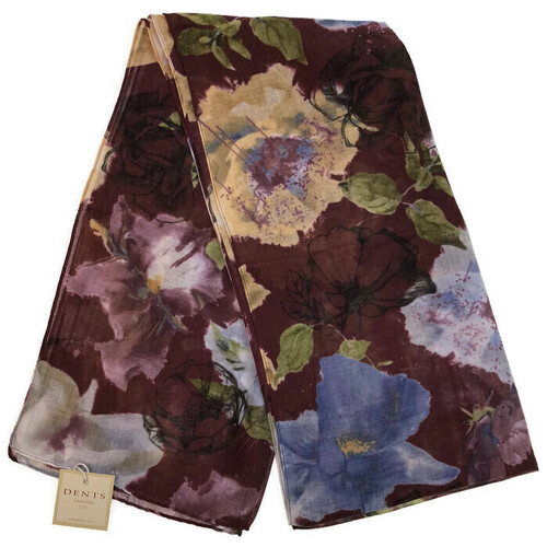 DENTS Bright Floral Printed Scarf Unlined Ladies Womens MADE IN ITALY New - Claret - Main Image