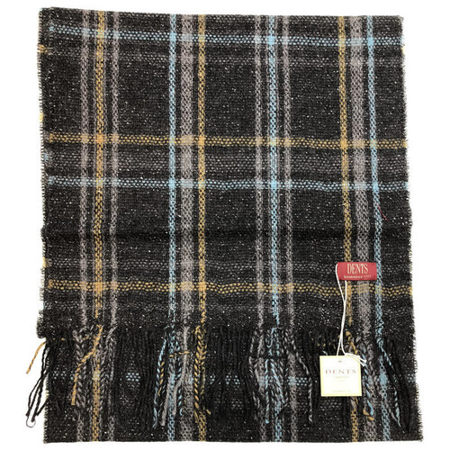 DENTS Woven Checked Scarf w Fringed Edges Wool Blend MADE IN ITALY - Charcoal - Main Image