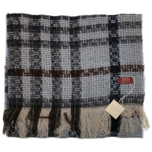 DENTS Check Open Weave Scarf Wool Blend Winter Warm MADE IN ITALY - Navy - Main Image