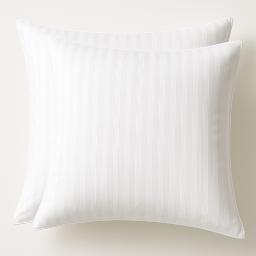 2x 100% Cotton European Pillowcase 400 Thread Count Hotel Quality - Striped White - Main Image