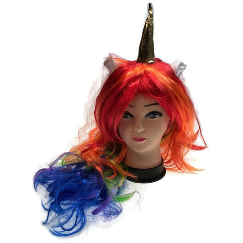 UNICORN WIG Pony Cosplay Party Costume Hair Wavy Curly Rainbow - Main Image