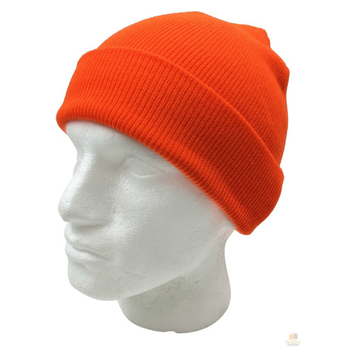 PLAIN FLURO BEANIE Hi Vis Unisex Winter Warm Hat Ski Party Costume Cap Knit - Fluro Orange - Main Image