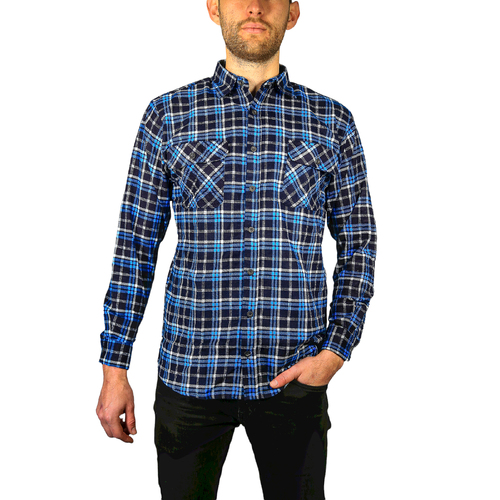 Mens Flannelette Long Sleeve Shirt 100% Cotton Check Authentic Flannel - Full Placket - Turquoise/Black - XXL - Main Image