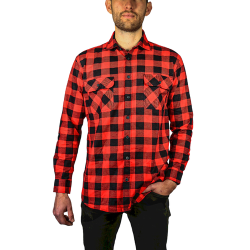 Mens 100% Cotton Flannelette Shirt Long Sleeve Check Authentic Flannel - Red/Black - 4XL - Main Image