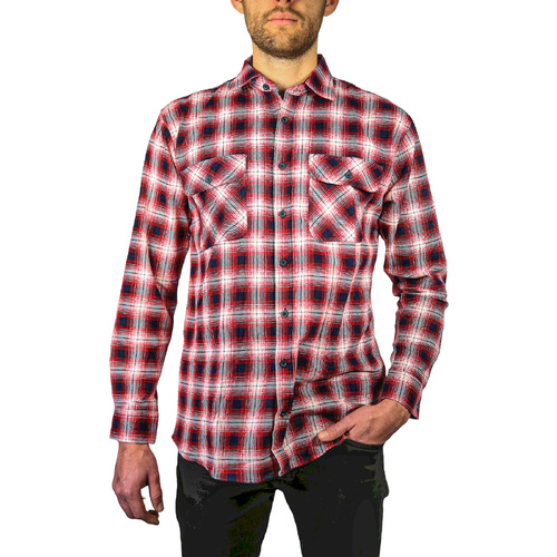 Mens 100% Cotton Flannelette Shirt Long Sleeve Check Authentic Flannel - Red/Navy - 6XL - Main Image