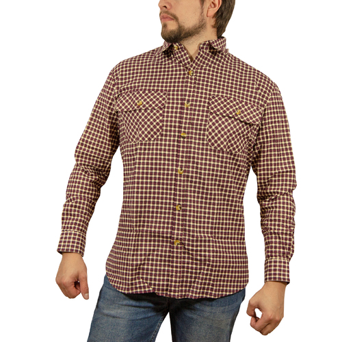 Mens Long Sleeve Flannelette Shirt 100% Cotton Flannel - Burgundy Check - M - Main Image