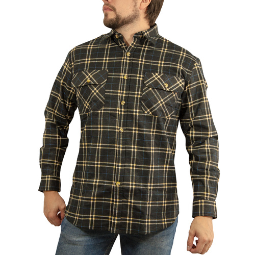Mens Long Sleeve Flannelette Shirt 100% Cotton Flannel - Black Check - M - Main Image