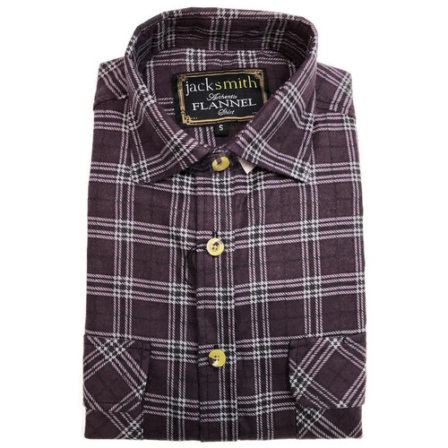 Mens Half Placket Flannelette Long Sleeve Pullover Shirt 100% Cotton Check Authentic Flannel  - Burgundy - M - Main Image