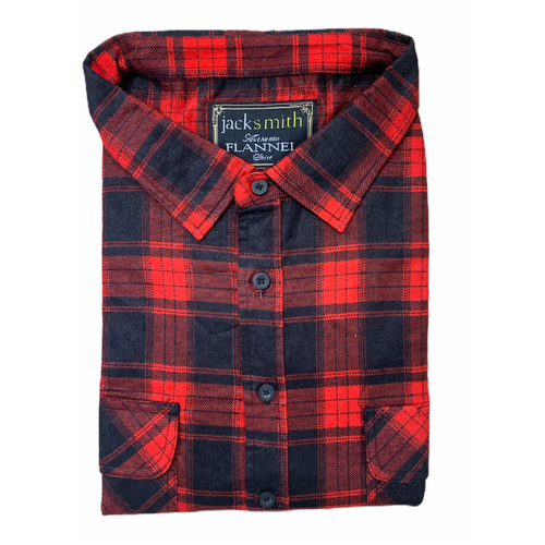 Mens Flannelette Long Sleeve Shirt 100% Cotton Authentic Flannel - Half Placket - Red - 8XL - Main Image
