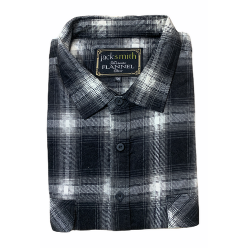Mens Flannelette Long Sleeve Shirt 100% Cotton Authentic Flannel - Half Placket - Black - 6XL - Main Image