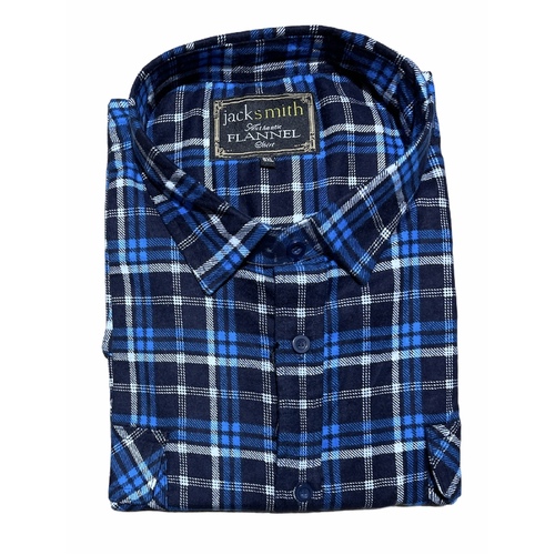 Mens Flannelette Long Sleeve Pullover Shirt 100% Cotton Flannel - Half Placket - Navy/Blue/White - M - Main Image