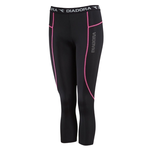 Diadora Ladies Compression Sports 3/4 Tights Gym Yoga - Black/Pink - 8 - Main Image