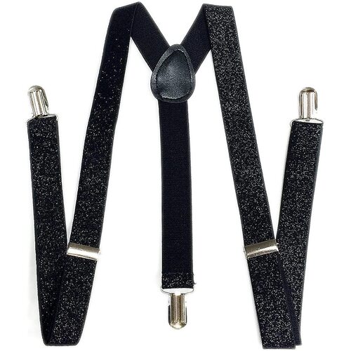 GLITTER SPARKLE SUSPENDERS Braces Clipon Elastic Y-Back Slim Adjustable  - Black (Glitter) - Main Image