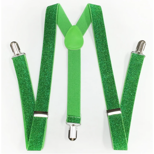 GLITTER SPARKLE SUSPENDERS Braces Clipon Elastic Y-Back Slim Adjustable  - Green (Glitter) - Main Image