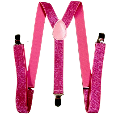 GLITTER SPARKLE SUSPENDERS Braces Clipon Elastic Y-Back Slim Adjustable  - Hot Pink (Glitter) - Main Image
