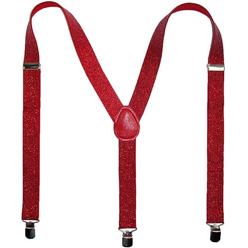 GLITTER SPARKLE SUSPENDERS Braces Clipon Elastic Y-Back Slim Adjustable  - Red (Glitter) - Main Image