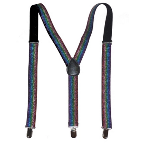 GLITTER SPARKLE SUSPENDERS Braces Clipon Elastic Y-Back Slim Adjustable  - Rainbow (Glitter) - Main Image