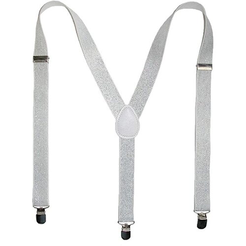 GLITTER SPARKLE SUSPENDERS Braces Clipon Elastic Y-Back Slim Adjustable  - White (Glitter) - Main Image