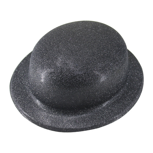 GLITTER BOWLER HAT Fancy Party Plastic Costume Cap Fun Dress Up Sparkle - Black - Main Image