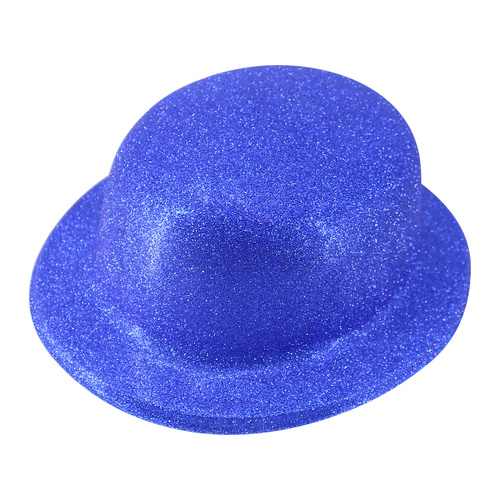 GLITTER BOWLER HAT Fancy Party Plastic Costume Cap Fun Dress Up Sparkle - Blue - Main Image