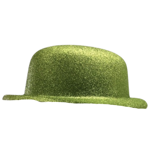 GLITTER BOWLER HAT Fancy Party Plastic Costume Cap Fun Dress Up Sparkle - Lime Green - Main Image