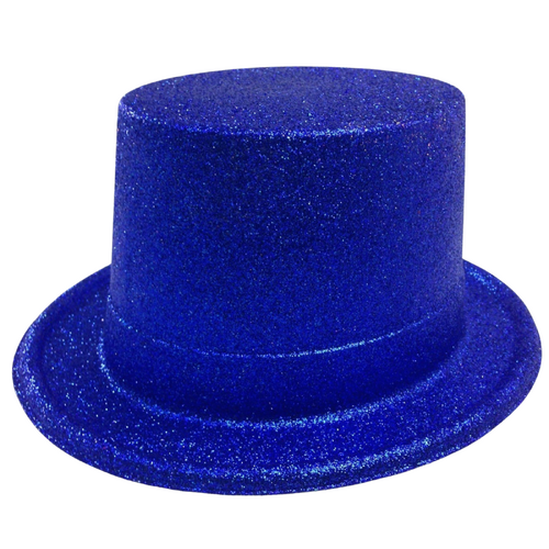GLITTER TOP HAT Fancy Party Plastic Costume Tall Cap Fun Dress Up Sparkle - Blue - Main Image