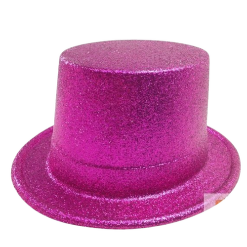 GLITTER TOP HAT Fancy Party Plastic Costume Tall Cap Fun Dress Up Sparkle - Hot Pink - Main Image