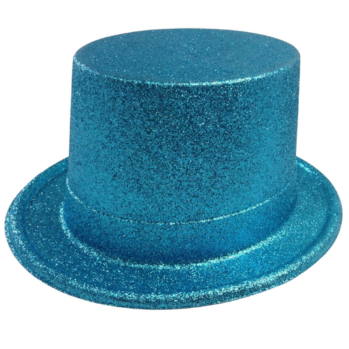 GLITTER TOP HAT Fancy Party Plastic Costume Tall Cap Fun Dress Up Sparkle - Sky Blue - Main Image