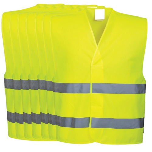 10x Hi Vis Safety Vest Reflective Tape Workwear Night & Day Bulk - Yellow - One Size - Main Image
