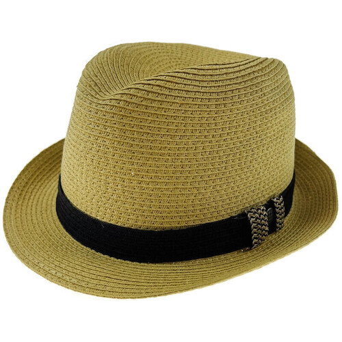 Dents Toyo Straw Trilby Fedora Hat Summer Fedora Small Brim - Natural/Black - S/M - Main Image