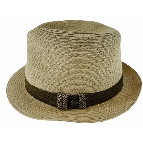Dents Mens Straw Hat Toyo Trilby Fedora Summer Sun Stingy Brim  - Natural/Brown - L/XL - Main Image