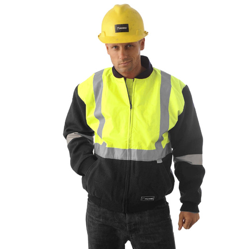 HUSKI Site Mens Hi Vis Wool Blend Bomber Jacket 3M Reflective Tape High Visibility - Yellow/Navy - 5XL - Main Image
