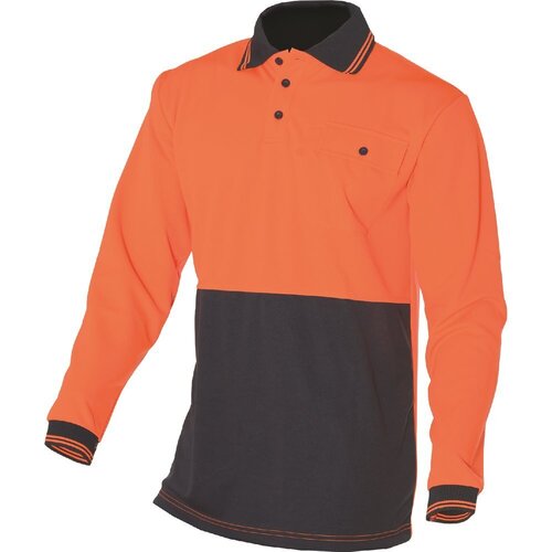 HUSKI Hi Vis Polo Shirt Long Sleeve Safety High Visibility Workwear Driver PPE - Orange - XXL - Main Image