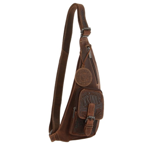 Jack's Inn Vengeance Brown Crazy Horse Leather Sling Bag Crossbody in Cognac - Main Image