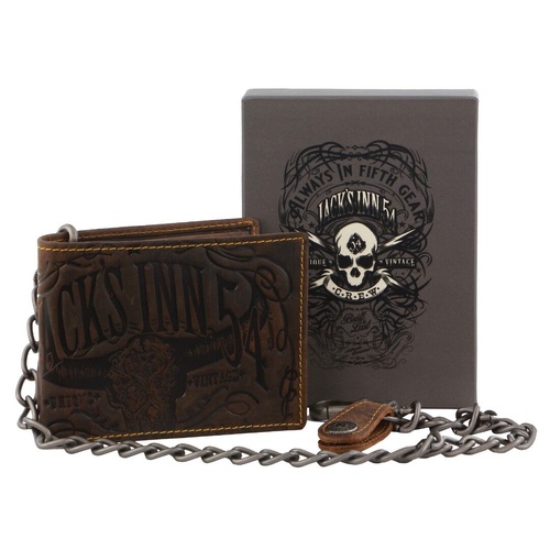 Jack's Inn Spade Mens Crazy Horse Leather Wallet with Detachable Chain in Brown - Main Image