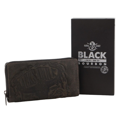 Jack's Inn Liquor Ladies Crazy Horse Leather Wallet Black Bourbon Womens Gift Set - Main Image