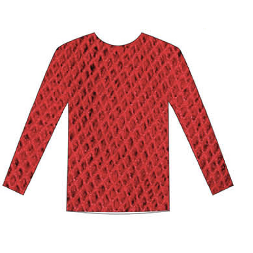LONG SLEEVE FISHNET TOP Blouse T Shirt Tee Costume Party See Through - Red - Main Image