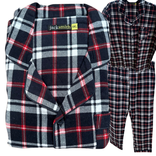 Mens Plus Size Flannelette Pyjamas 100% Cotton PJs Set Top Pants in Red Check - 4XL - Main Image
