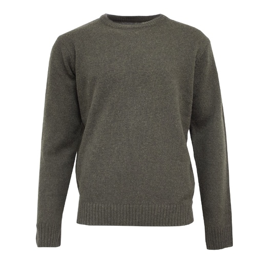 Mens Shetland Wool Crew Round Neck Knit Jumper Pullover Sweater Knitted - Olive - 2XL - Main Image