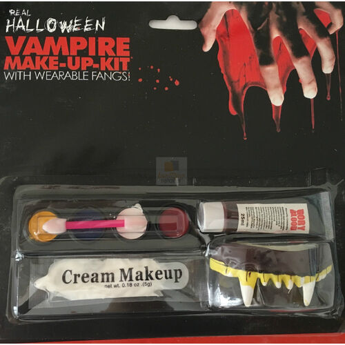 VAMPIRE MAKE UP KIT Halloween Face Paint Zombie Costume Party Fake Blood Fangs - Main Image