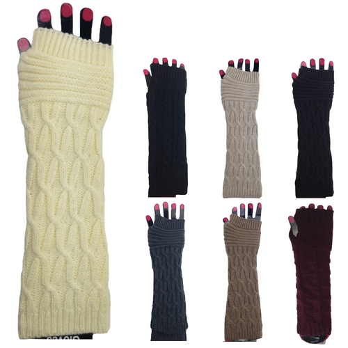 ARM WARMERS Knitted Long Fingerless Gloves Winter Mitten Cover Womens Party - Assorted - Main Image
