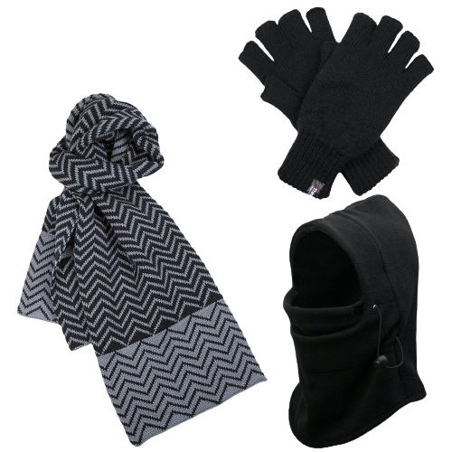 3pc 3M Thinsulate Set Mens Black Thermal Windproof Beanie Hat Scarf Gloves - Main Image