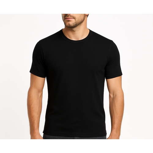 Mens 100% Pure Merino Wool Crew Neck Short Sleeve Top T Shirt Thermal Underwear - Black - X-Small (85cm) - Main Image