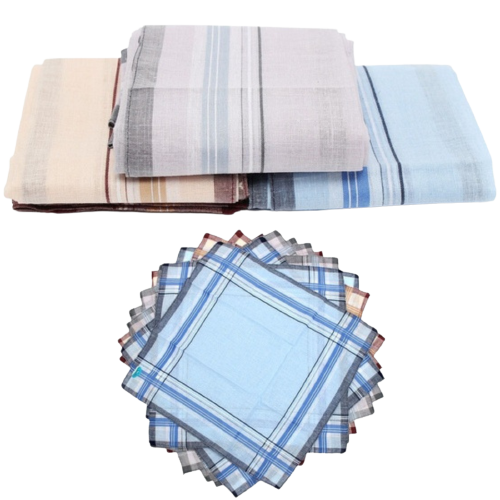 Mens HANDKERCHIEFS 100% Cotton Pocket Square Hanky Handkerchief 35x35cm - 4 Hankies - Main Image