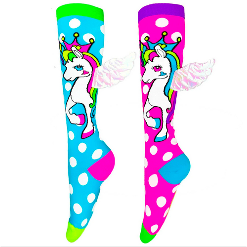 MADMIA Flying Unicorn Toddler Long Knee High Socks - Girl's Pair - Pink/Blue - Main Image