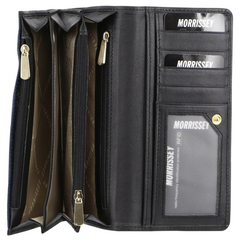 Morrissey Italian Structured Leather Flap Over Ladies Wallet - Black - Main Image