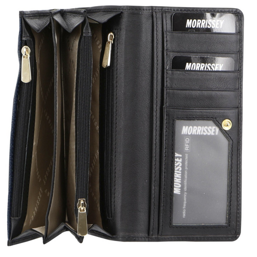 Morrissey Italian Structured Leather Flap Over Ladies Wallet - Navy - Main Image